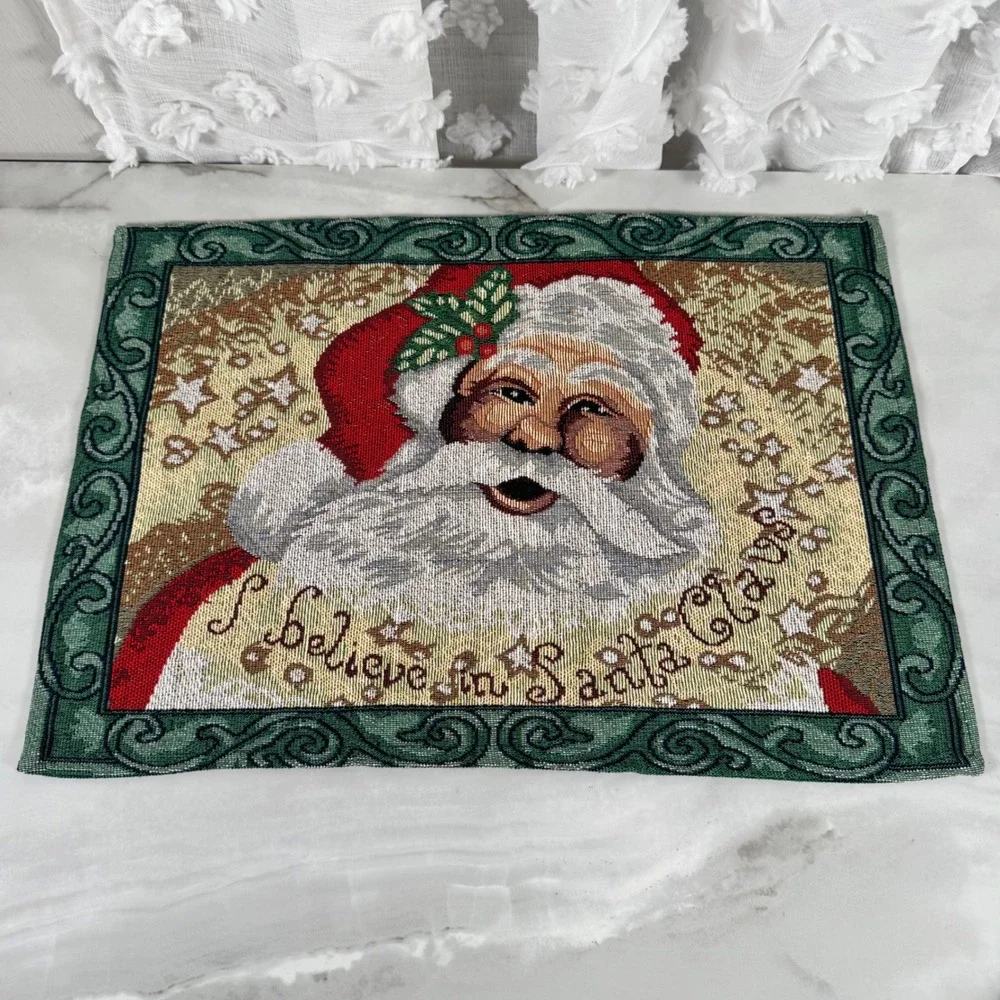 Set of 4 Christmas Tapestry Placemats I Believe in Santa Clause Holiday St. Nick